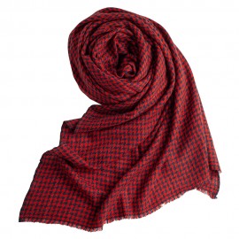 Cashmere shawl in navy/red houndstooth
