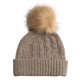 Beige marled cahmere beanie with pom