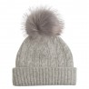 Grey marled cashmere beanie with pom