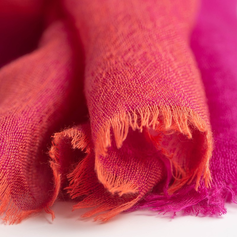 Checkered cashmere shawl fuchsia/coral