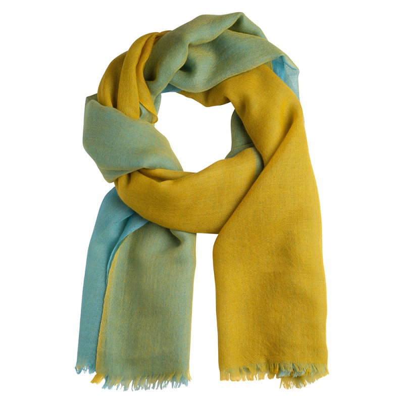 Checkered cashmere shawl mustard/blue