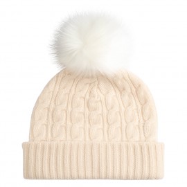 Off-white cashmere hat with pom