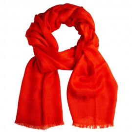 Coral red jacquard pashmina stole