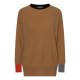 Camel-colored sweater with details in black, gray and orange