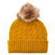 Curry cashmere pom hat with faux-fur ball
