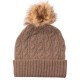 Taupe cashmere pom hat with faux-fur ball