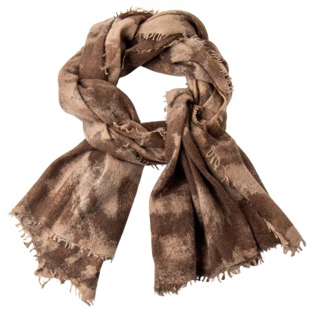 Cashmere scarf in beige / brown spray pattern