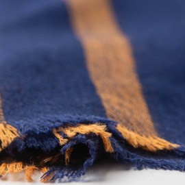 Navy cashmere scarf with golden stripes
