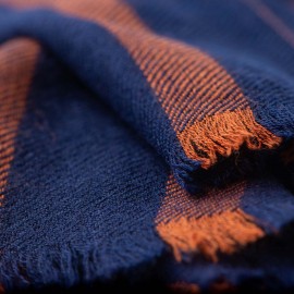 Navy cashmere scarf with orange stripes