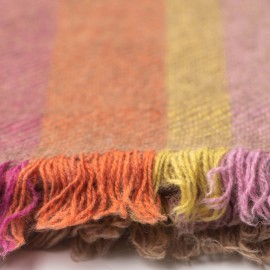 Natural brown yak blanket with colorful stripes