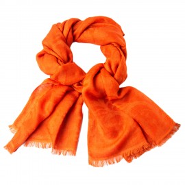 Rust orange jacquard woven cashmere/silk shawl