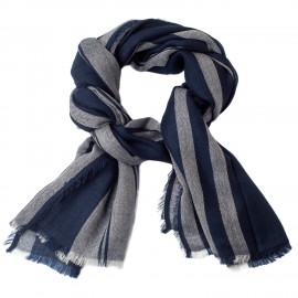 Cashmere shawl in navy blue with white stripes