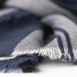 Cashmere shawl in navy blue with white stripes
