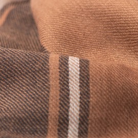 Cashmere shawl in light brown with black and white stripes