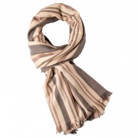 Oversize scarf in off-white with stripes in mocca and taupe Oversize scarf in off-white with stripes in mocca and taupe