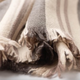 Oversize scarf in off-white with stripes in mocca and taupe