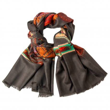 Dark gray cashmere shawl with paisley print Dark gray cashmere shawl with paisley print