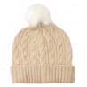 Sand colored cashmere hat with faux fur ball