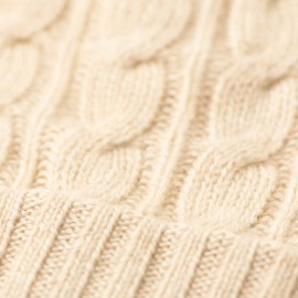 Sand colored cashmere hat with fur ball