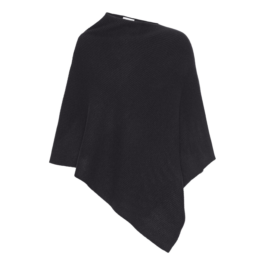 Timeless black knitted poncho in pure cashmere