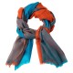 Checkered cashmere shawl in blue and sienna