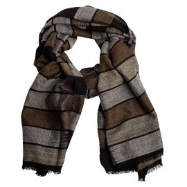 Ikat woven cashmere scarf in grey and brown
