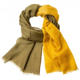 Two coloured shaded pashmina shawl in olive green and curry