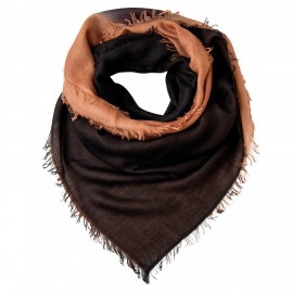 Black and mocca square cashmere scarf in dip dye