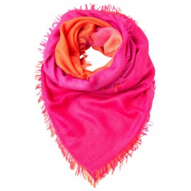 Orange and fuchsia square cashmere scarf in dip dye