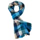 Blue, white and black checkered scarf in cashmere and wool