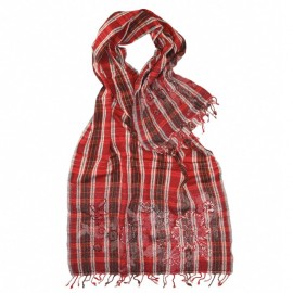 Red wool scarf with embroidered flowers