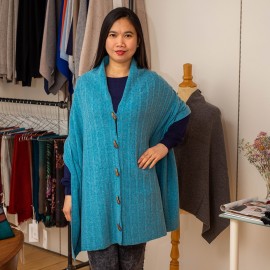 Turquoise scarf with buttons in merino and cashmere
