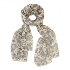 Light grey wool scarf with floral pattern