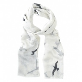 White and black scarf with bird print