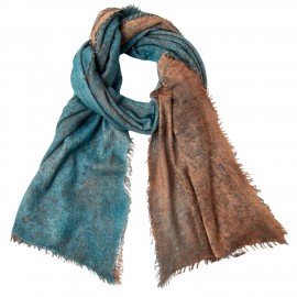 Cashmere shawl in blue and brown spray pattern