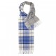 Double sided checkered scarf in white, blue and grey