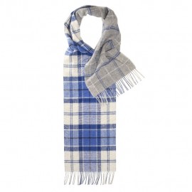 Double sided checkered scarf in white, blue and grey