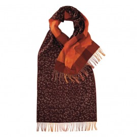 Maroon scarf with animal print and checks