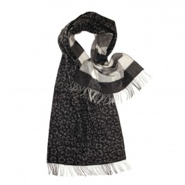 Black scarf with animal print and checks