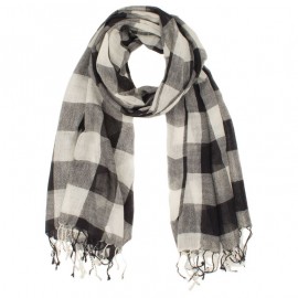 Checkered black and white wool scarf