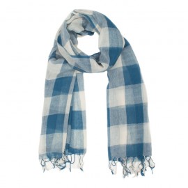 Checkered blue and white wool scarf