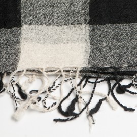 Checkered black and white wool scarf