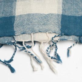 Checkered blue and white wool scarf