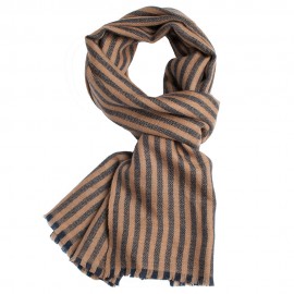 Striped cashmere scarf in caramel and navy