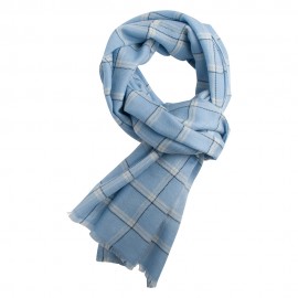 Blue checkered scarf in cashmere and wool