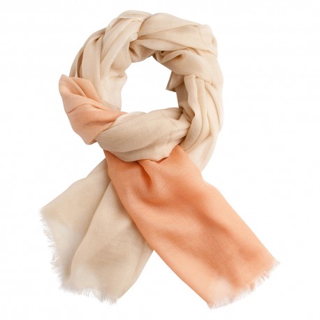 Two coloured shaded pashmina shawl in peach and cream