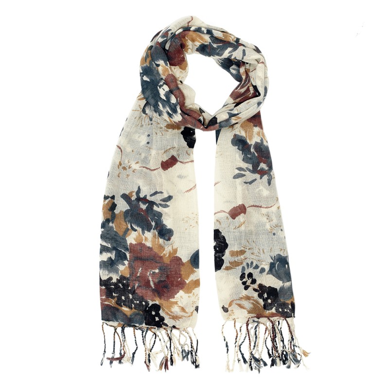 Wool scarf with brown/black flower print