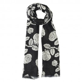 Black scarf in silk mix with flowers