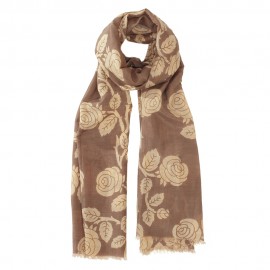 Brown scarf in silk mix with flowers