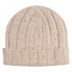 Beige flecked rib knitted cashmere hat